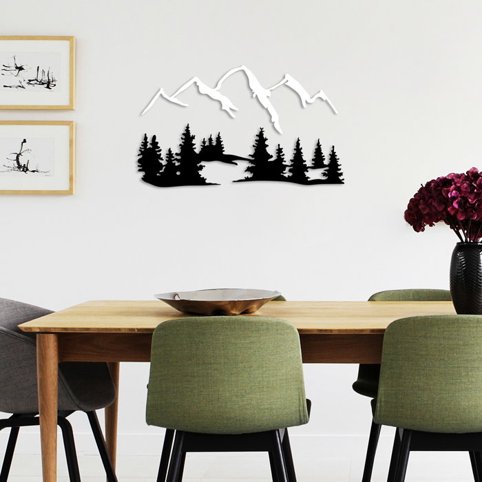 Wallity Nature And Mountain - 2 Escultura de pared de metal en blanco y negro